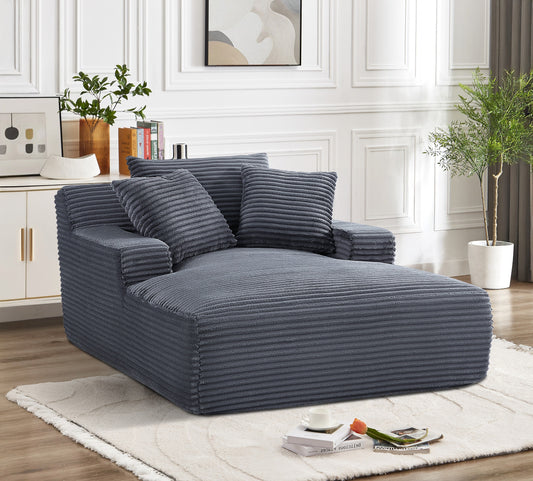 Cloudline Oversized Chaise Lounge Chair In Soft Corduroy, Modern Comfy Couch With Full Foam Cushioning, Cozy Sleeper Sofabed For Living Room, Bedroom, No Assembly Required, Grey