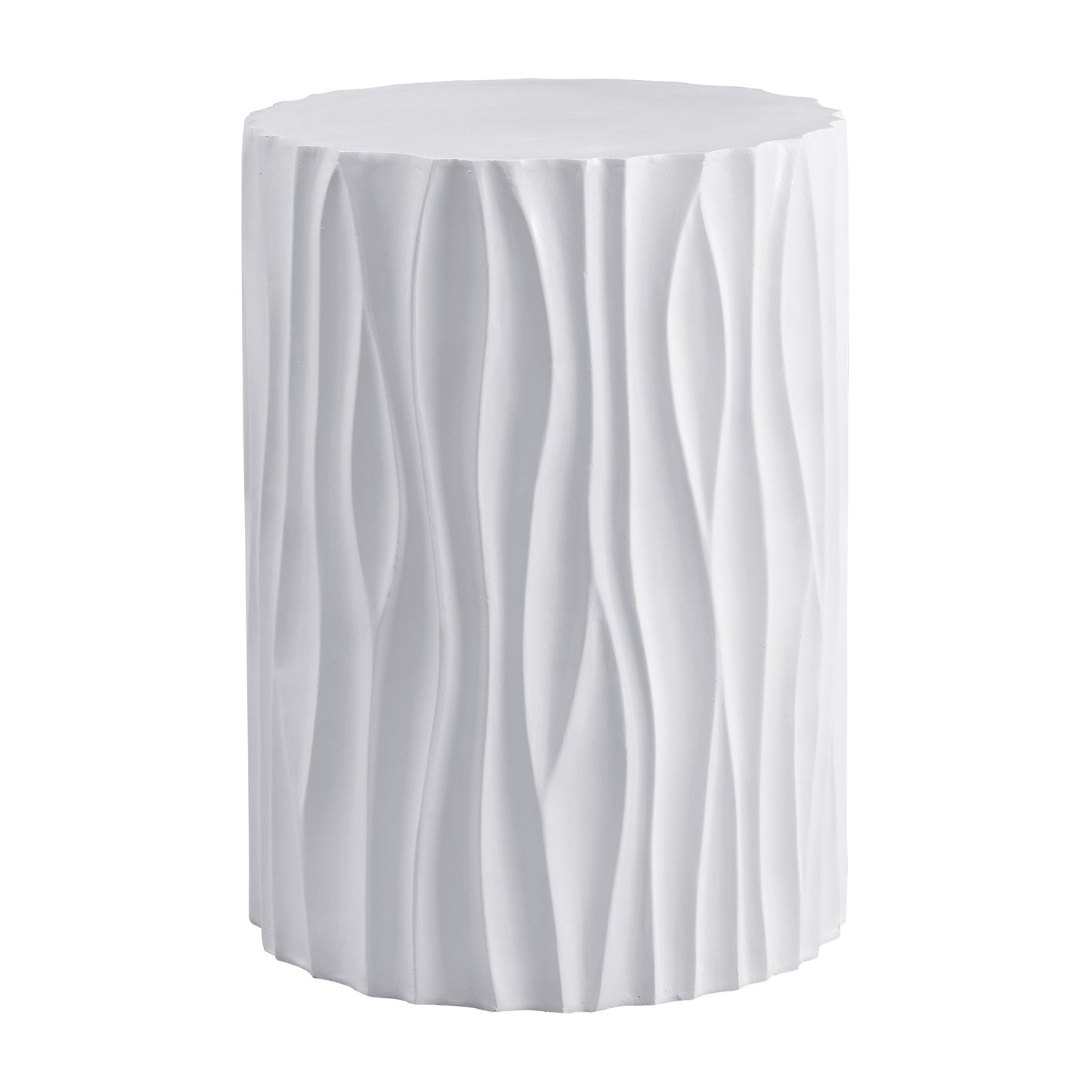 Modern White Outdoor Side Table With Wavy Fluted Design - 15.75  Round, 21.97  H, MGO Material, 66 Lbs Capacity, Assembly-Free For Patio, Garden, Or Balcony