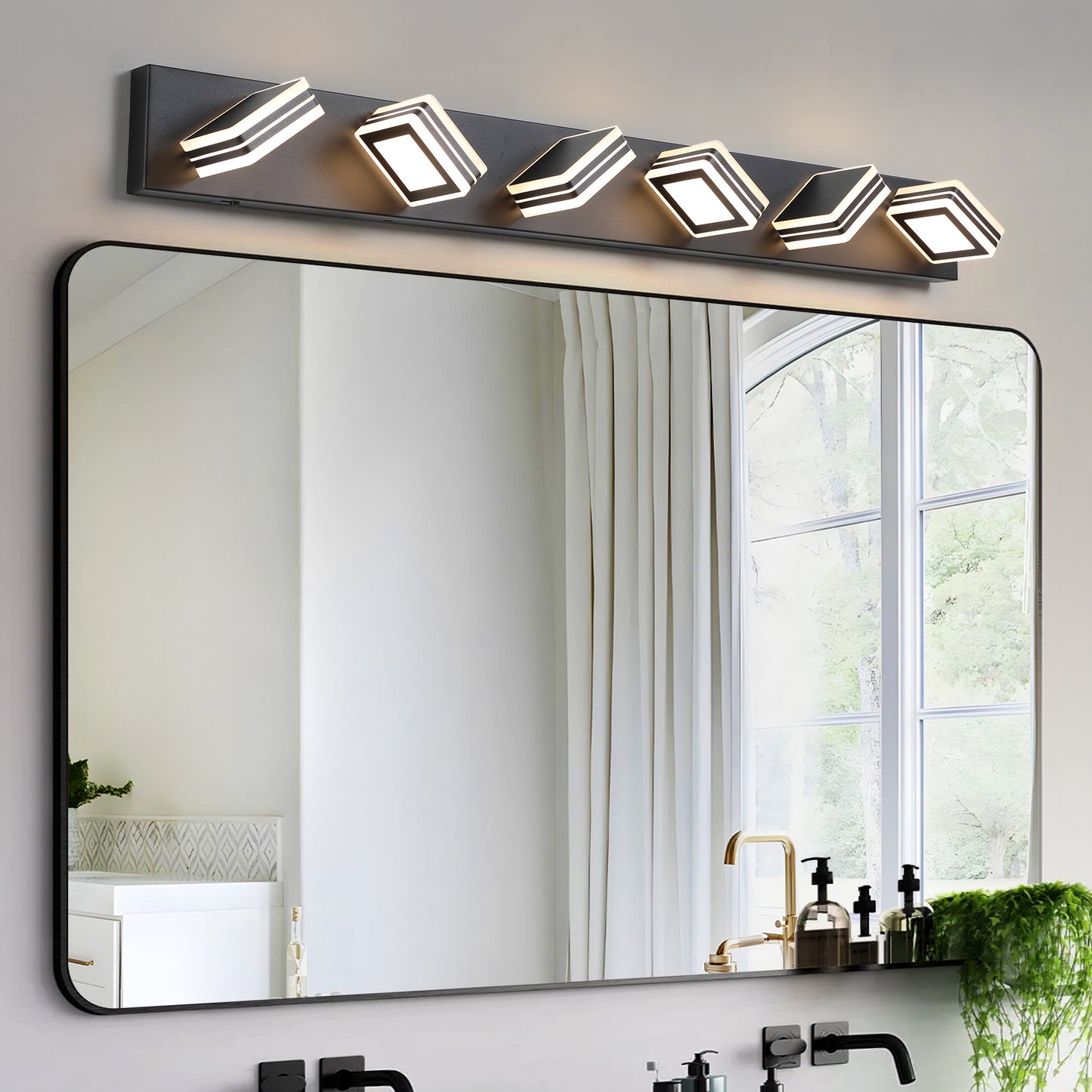 40  Modern 6-Light LED Vanity Light - Sleek Bathroom Wall Fixture, Iron & Acrylic, Dimmable & Energy-Efficient, Ideal For Mirror Lighting