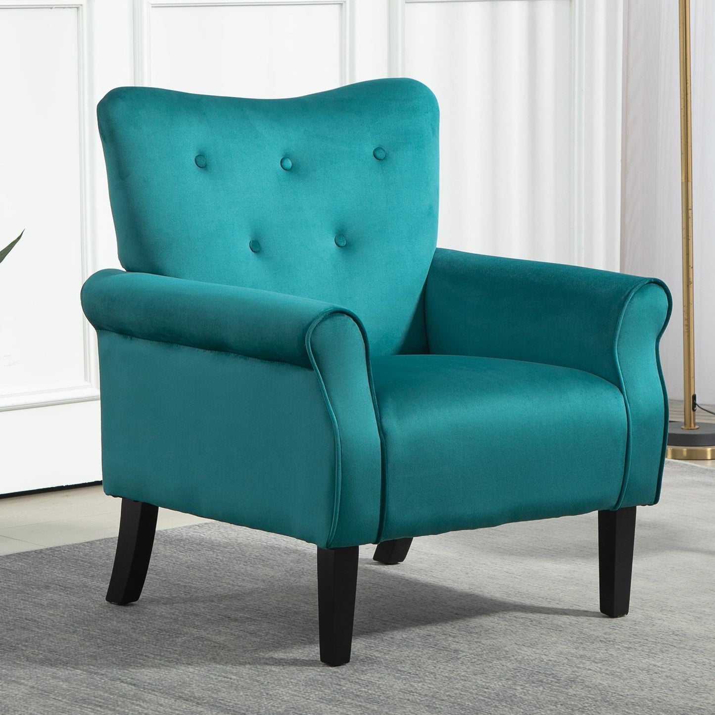 Mid-Century Modern Wingback Accent Chair, Upholstered Fabric Armchair With Sturdy Wood Legs, High-Back Padded Club Chair For Living Room Bedroom Office
