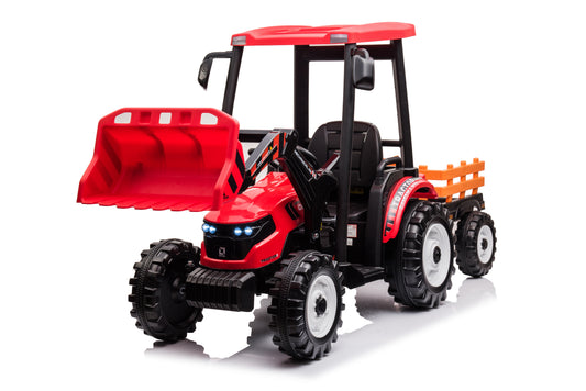 24V Kids Ride On Tractors With Parent Remote Control, Pedal Tractors With Working Loader And Backhoe Digger, Kids' Ride On Car Toys 24V Battery Powered Electric Vehicles With Trailer, Digger Red