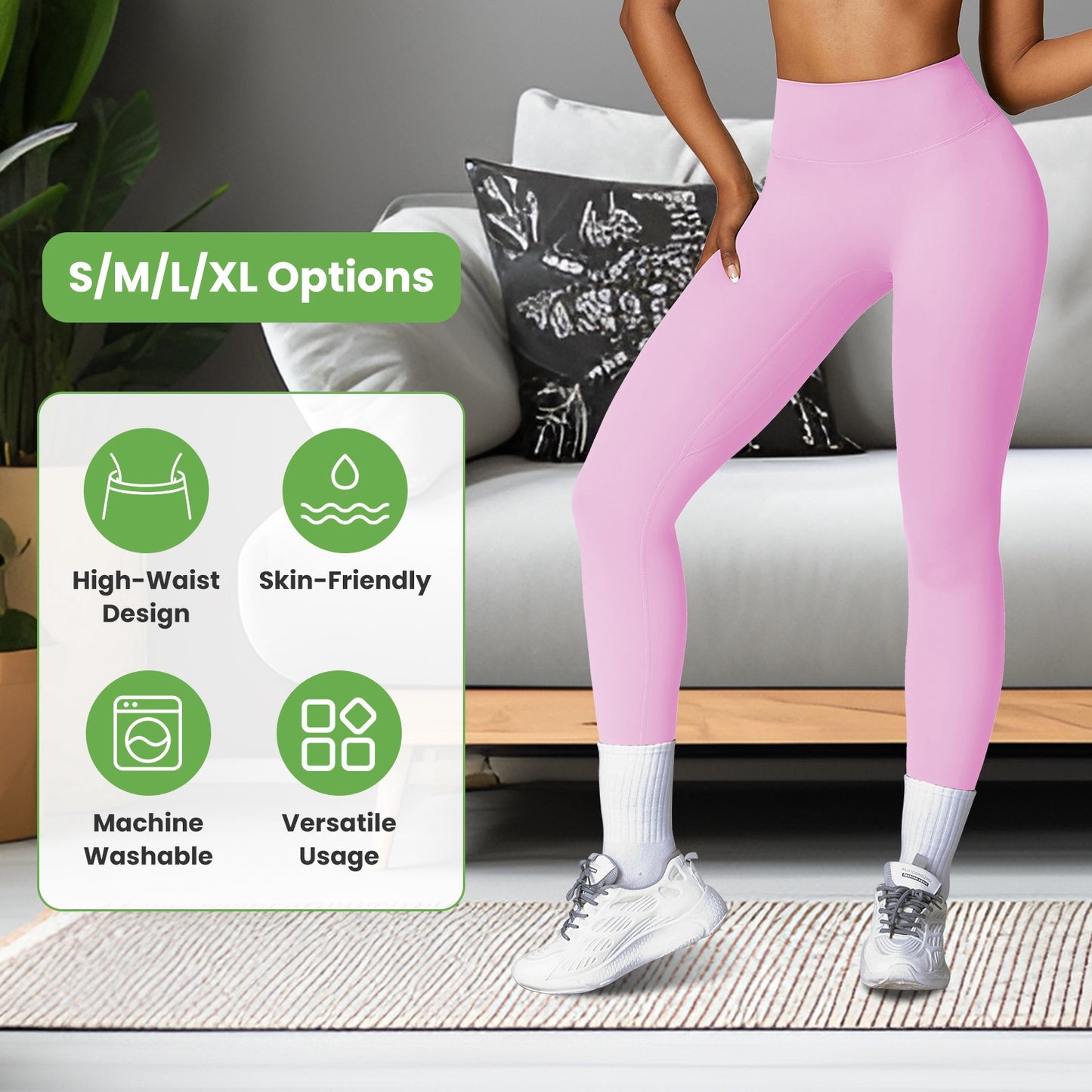 4 Sizes-5 Colors Option -- 1Pc Women's High Waist Workout Leggings Tummy Control Compression Yoga Tight Pants Gym Pants Athletic Running Leggings With 25In Inseam No Front Seam