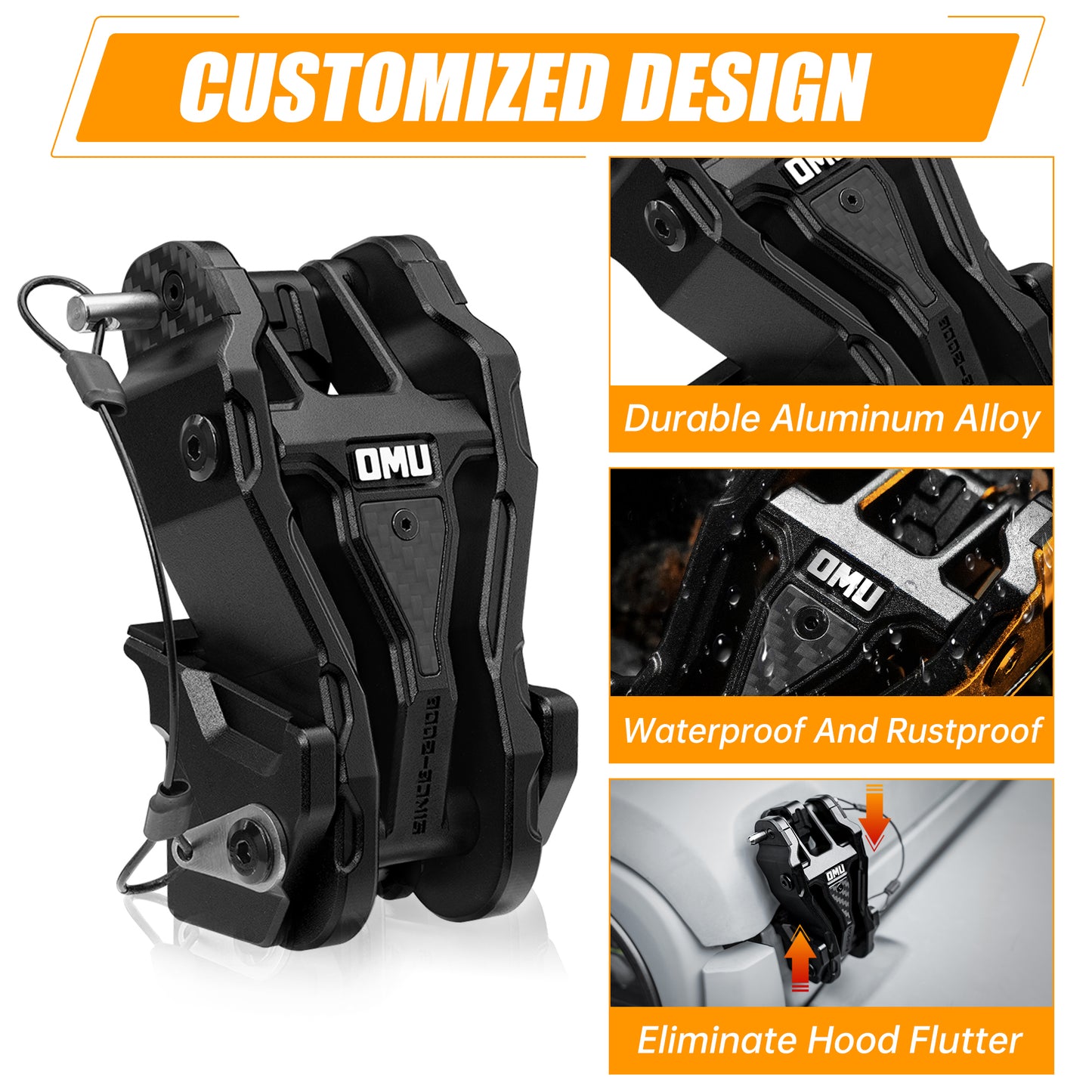 OMU Genesis Series Hood Latch Lock Catch Compatible With 2007-2017 Je-ep Wrangler JK JKU, Aluminum Adjustable Hood Latches For Reducing Hood Shaking, 2 Pcs