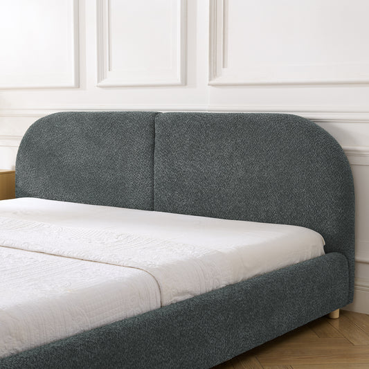 King Size Upholstered Bed Frame, Modern Minimalist Style With Tall Curved Headboard, Premium Circle Yarn Fabric & Sturdy Leg Support, Mattress Not Included-Dark Gray