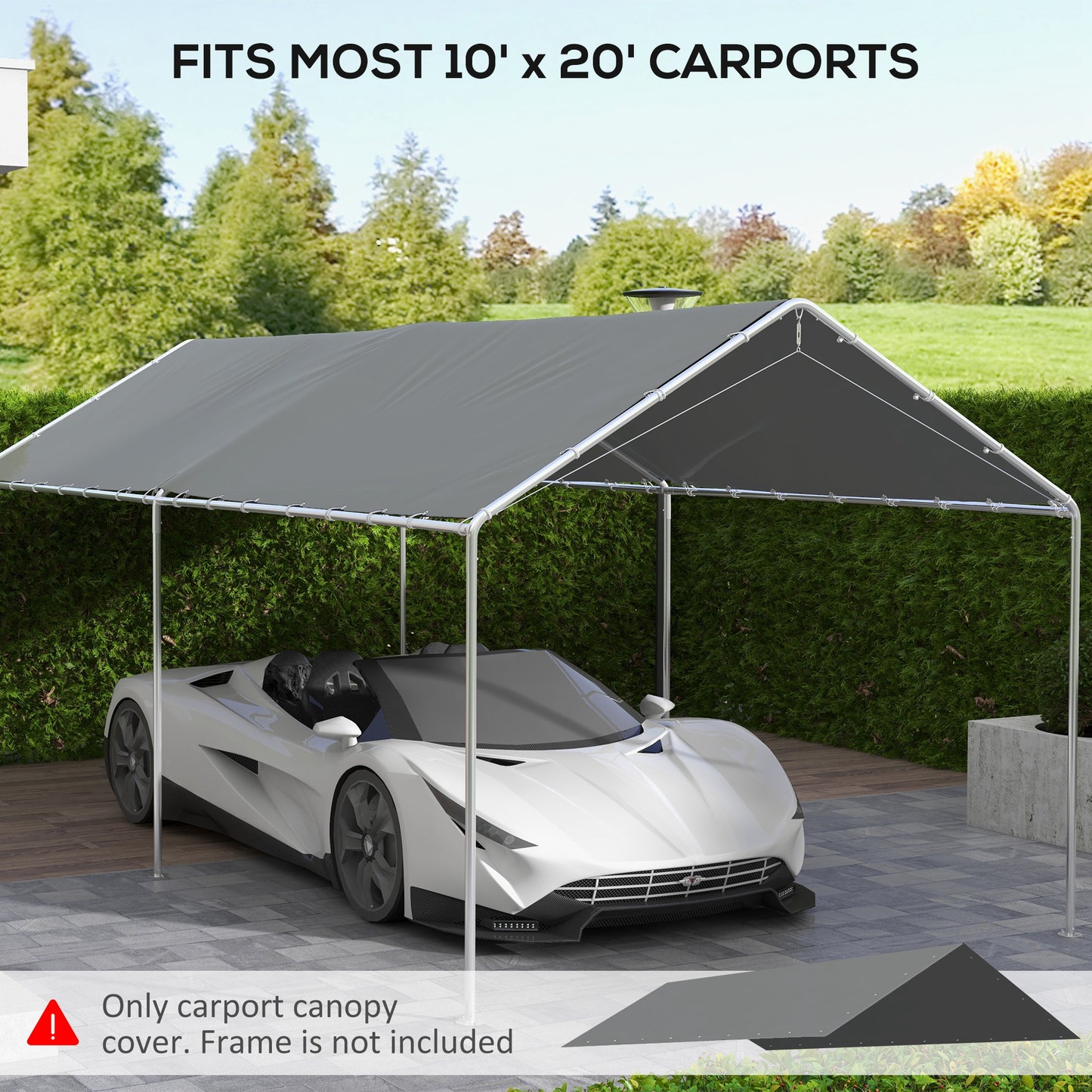10 X 20ft Carport Roof, UV Resistant Canopy Replacement Cover With Ball Bungee Cords, Dark Gray
