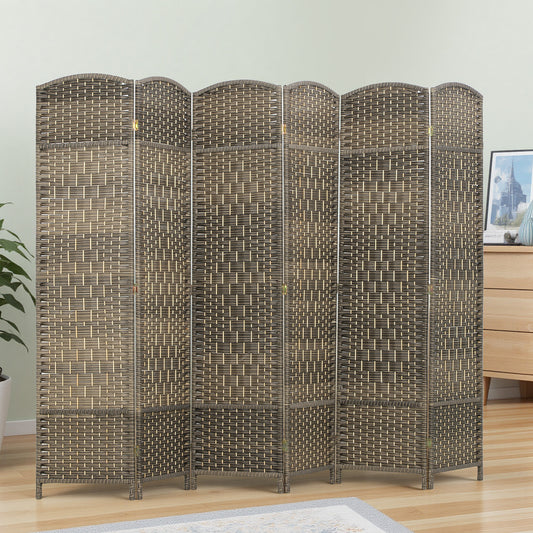 Folding Room Divider Screen 6 Panel 6' Tall Privacy Screen Freestanding Wood Partition For Home Office, Dark Rustic Oak