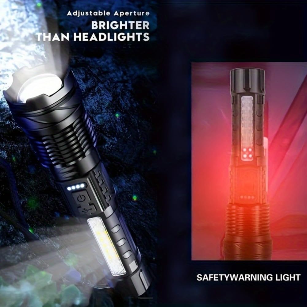 LED Super Powerful Rechargeable Torch Flood Light,Focus Adjustable Water Resistant Handheld Light For Outdoor Camping, Fishing, Hunting, Climbing, Adventure Emergency