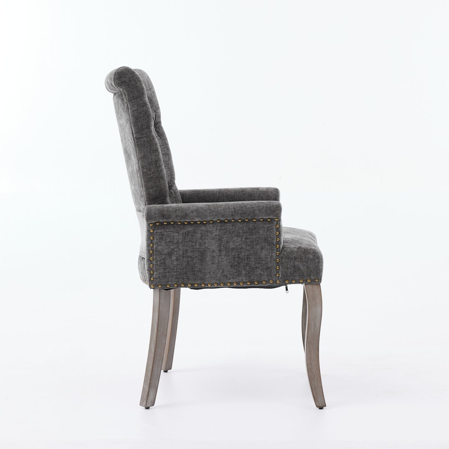 Upholstered Chenille Fabric Accent Dining Chair, Curved Solid Wood Legs, Elegant Tufted Club Dining Room Kitchen Room Arm Dining Chair, Single Pack,Gray,SW1895GY