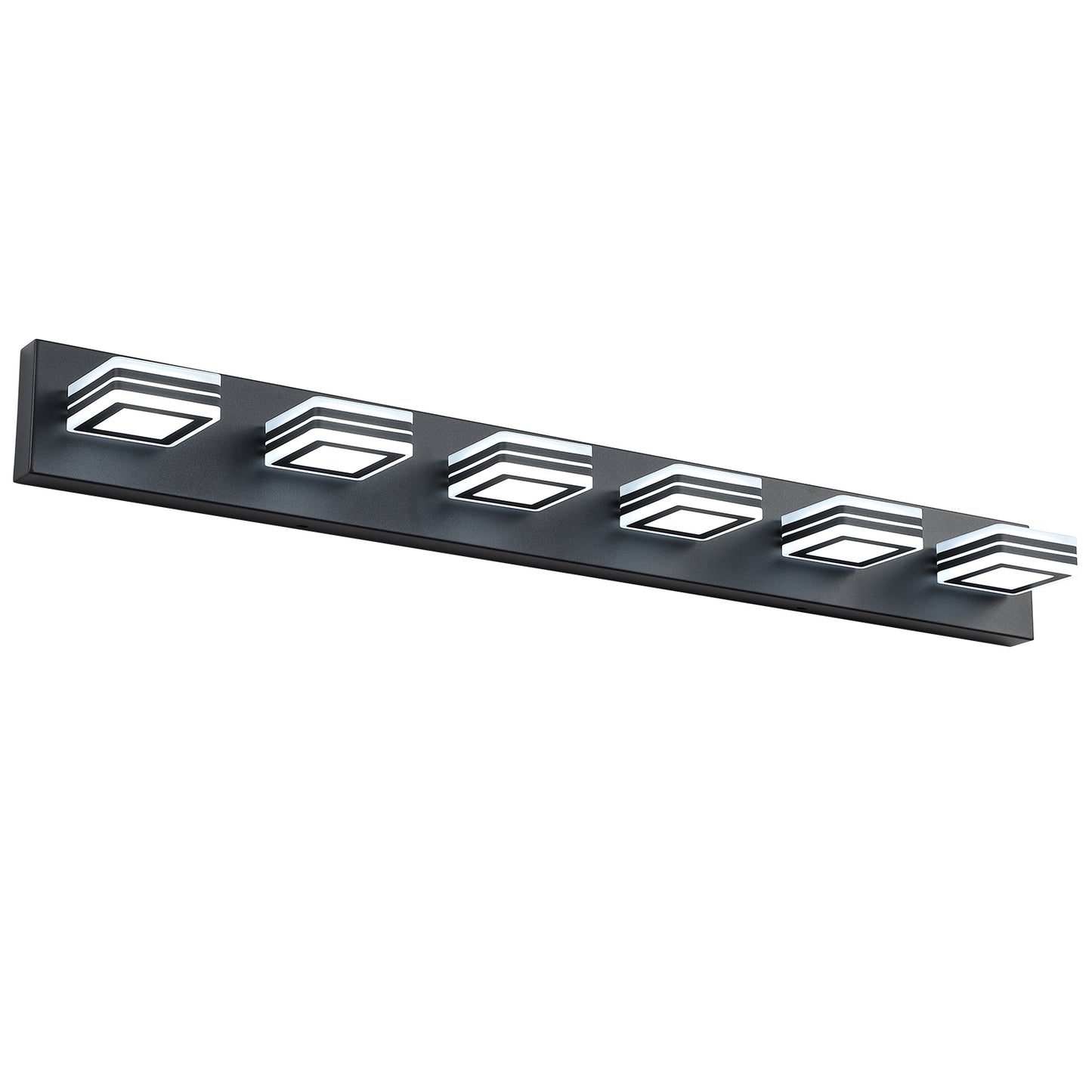 39in  Modern Black 6-Light LED Vanity Light, Square Acrylic Lampshades Wall Mount Fixture For Bathroom, Mirror Lighting