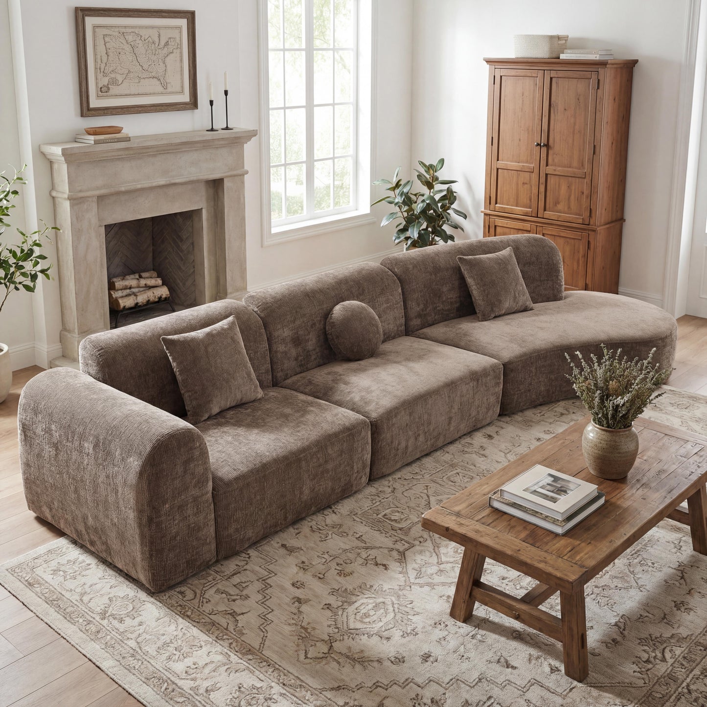 140  Modern Curved Sectional Sofa With High-Density Fully Compressed Sponge And Chaise Lounge, 3-Piece Set, Fully Assembled Right Hand Facing, Perfect For Living Room, Lounge