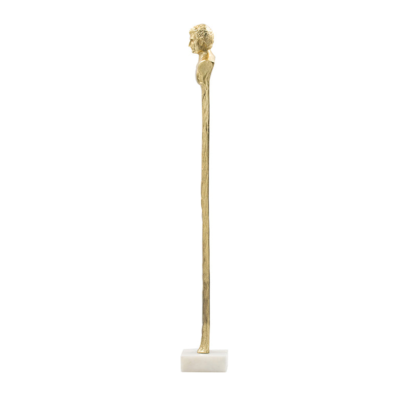 5.5x5.5x32  Elongated Gold Roman Statue On White Marble Base