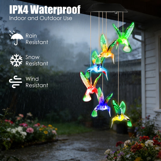 2Pcs Solar Hummingbird Wind Chime 7 Color Changing Wind Chime For Outside IPX4 Waterproof Outdoor Garden Yard Decor