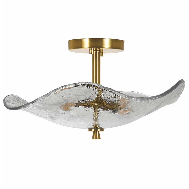 16.5inch Glass Semi Flush Mount Ceiling Light Fixture, 2-Lights Close To Ceiling Light, Modern Gold Ceiling Light Fixture For Bedroom Bathroom Hallway Entryway Kitchen Dining Room