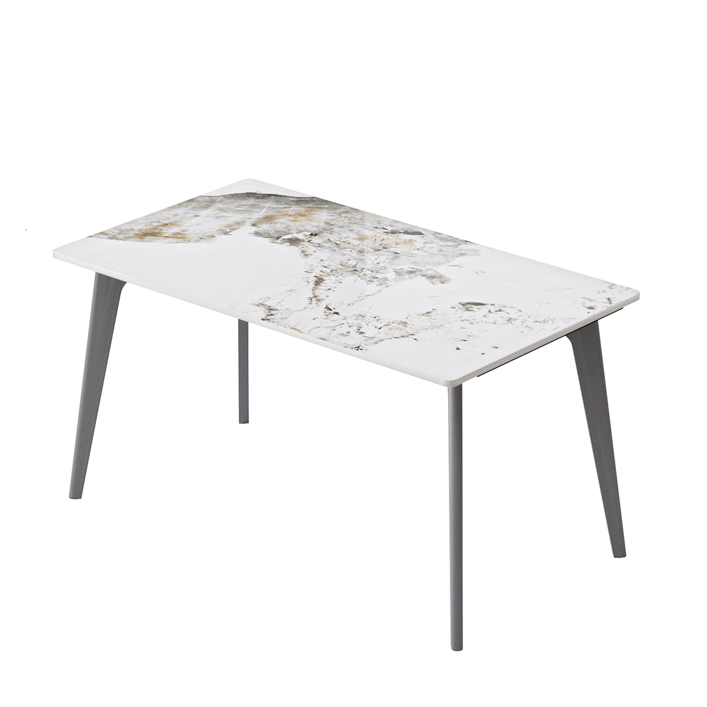 55.12  Modern Artificial Stone White Pandora Straight Edge Dark Grey Metal Leg Dining Table-Can Accommodate 6 People Dining Table Only
