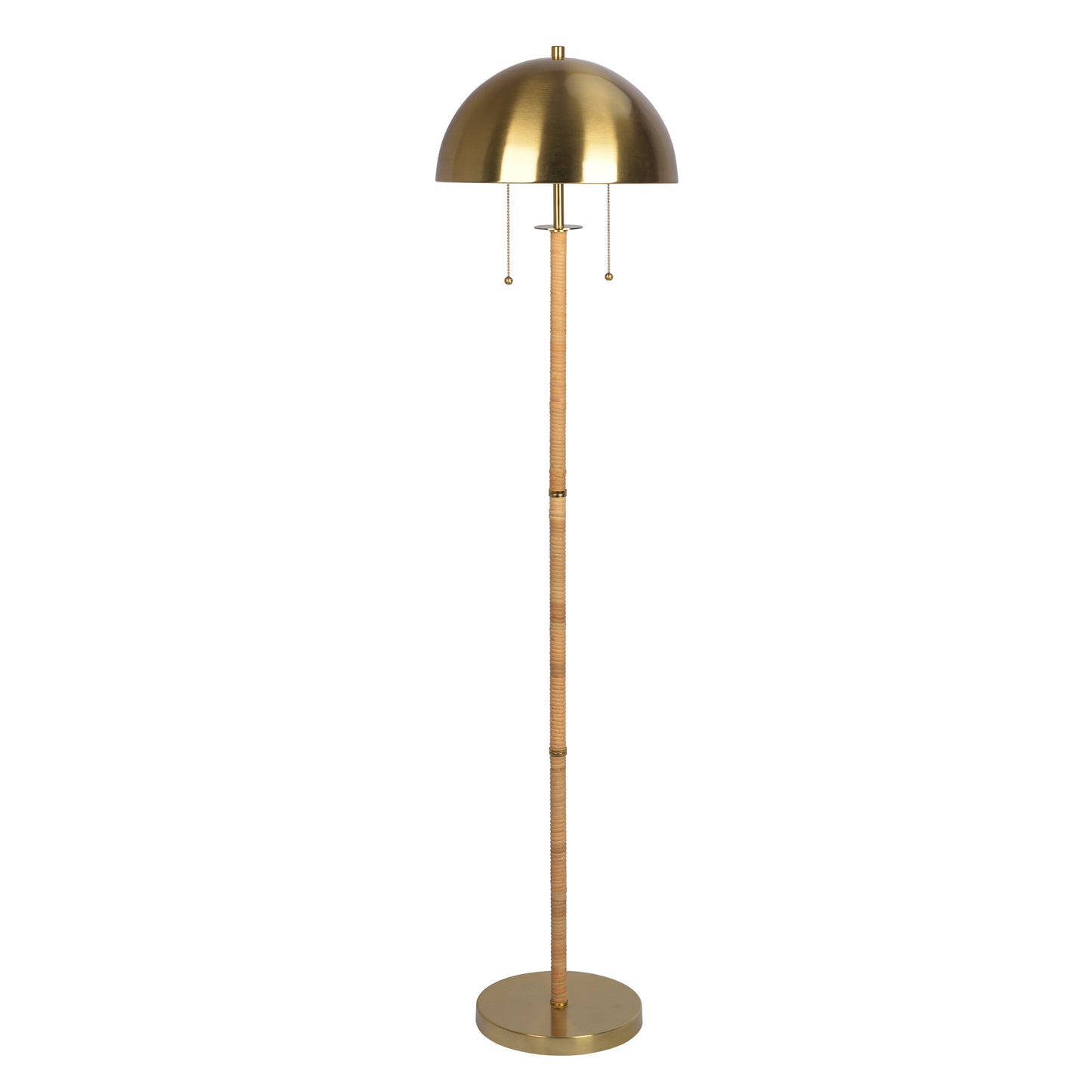 Allure 2-Light Floor Lamp, Gold Brass, Natural Rattan Details , Double On Off Pull Chain