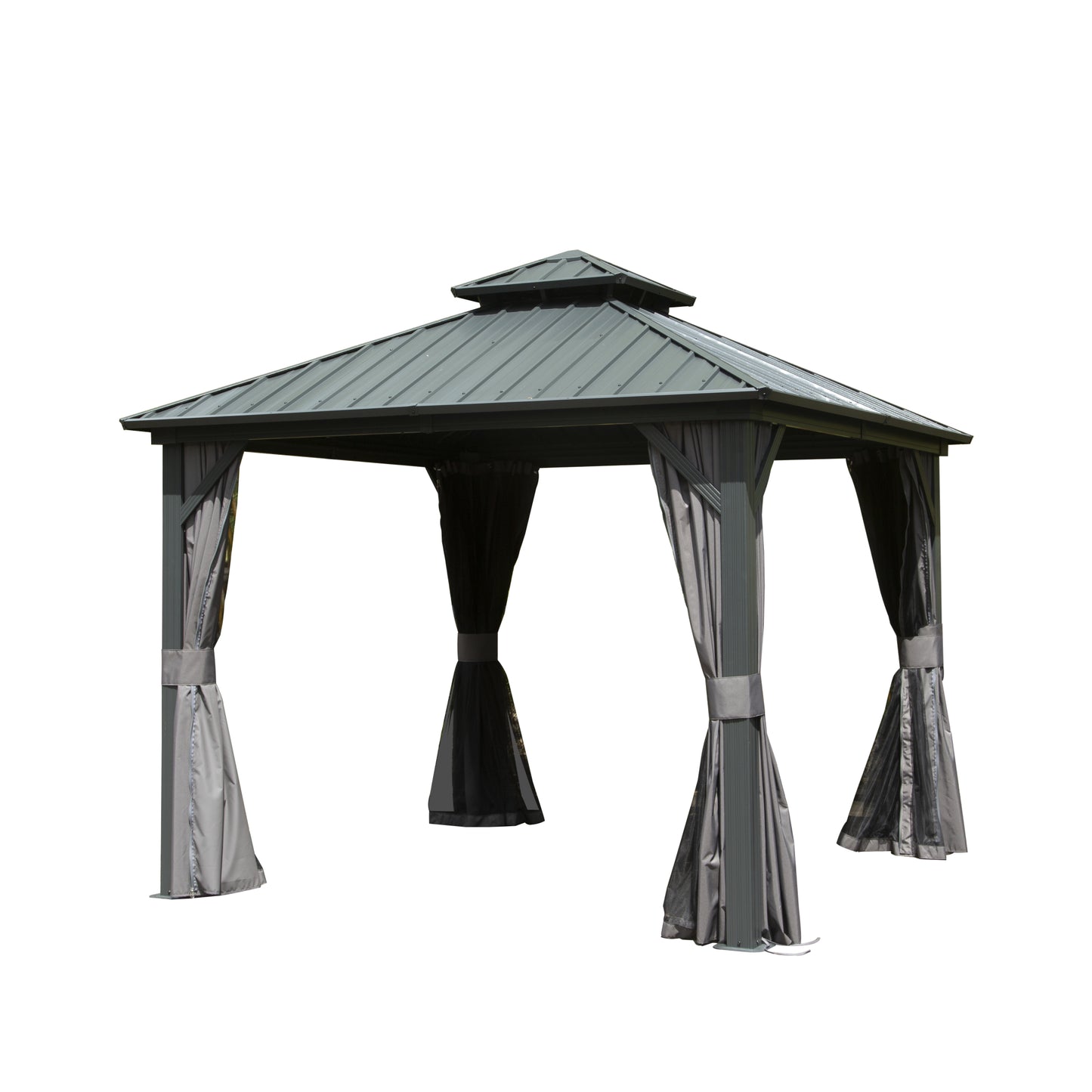10  X 10  Hardtop Gazebo, Aluminum Metal Gazebo With Galvanized Steel Double Roof Canopy, Curtain And Netting, Permanent Gazebo Pavilion For Patio, Backyard, Deck, Lawn