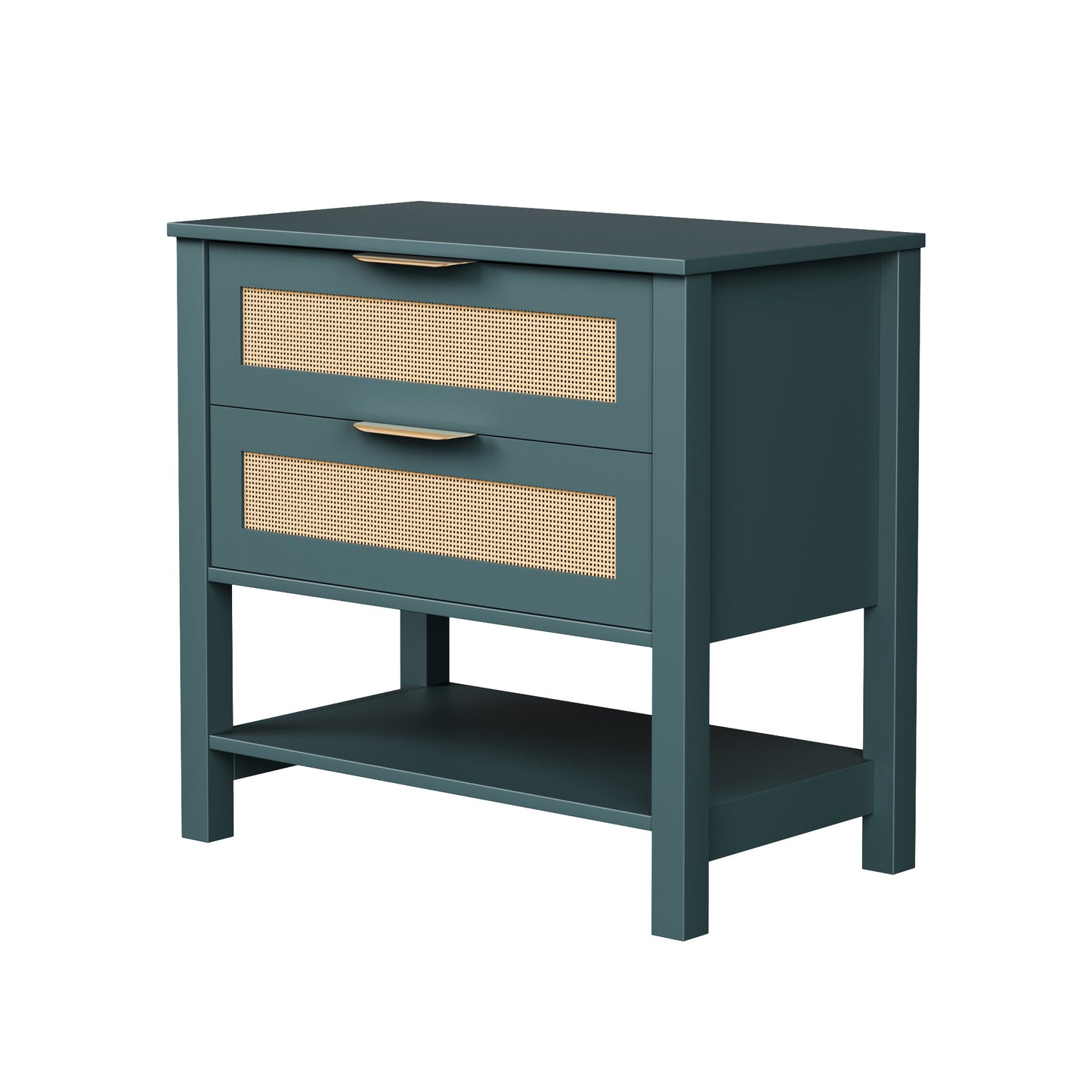 Rattan Nightstand With 2 Drawers And Storage Shelf Boho Bedside Narrow Side Table For Bedroom