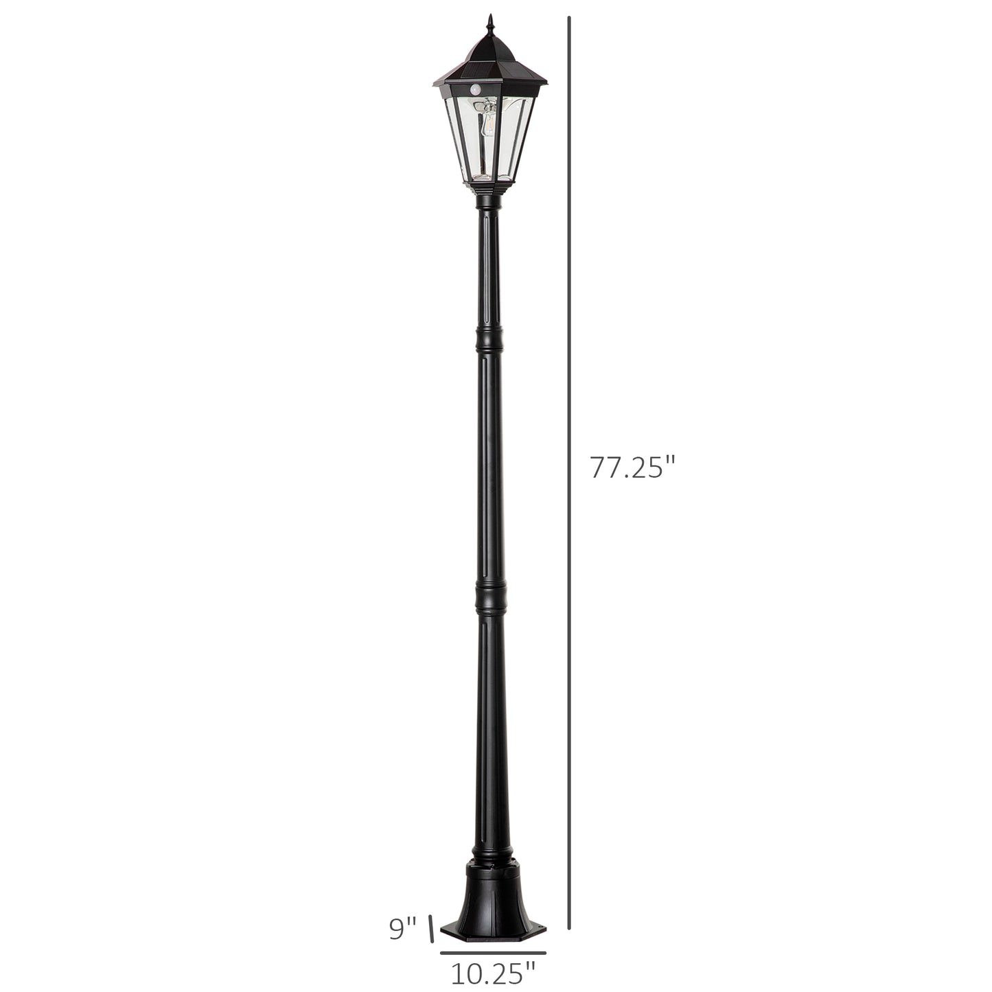 76.5" Solar Lamp Post Light, Dusk To Dawn Vintage Style Street Light, Aluminum Solar Powdered Lamp, PIR Motion Sensor For Garden, Lawn, Pathway, Driveway, Black