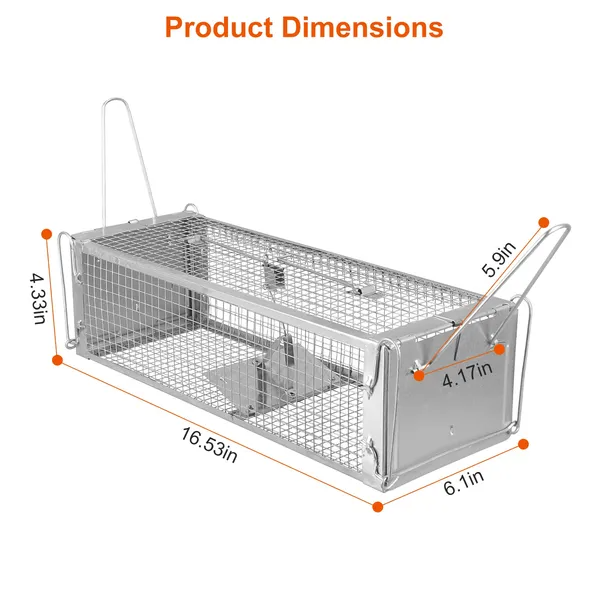 Dual Door Rat Trap Cage Humane Live Rodent Dense Mesh Trap Cage Zinc Electroplating Mice Mouse Control Bait Catch With 2 Detachable U Shaped Rod