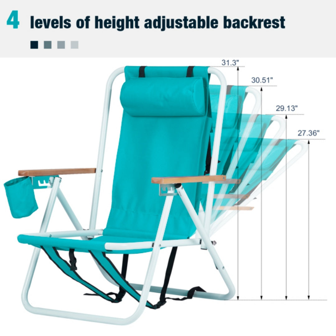 2 Pieces, Seat Height 7.9in, Width 17.7in, Depth 17.3in, Mint Green, Iron Beach Chair, Steel Tube, Oxford Fabric, 120kg, 4-level Adjustment