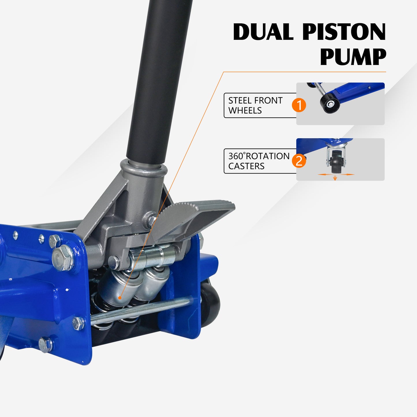 3T Heavy Duty Horizontal Double Floor Jack With Foot Pedal,and Steel Racing Floor Jack With Dual Piston Quick Lift Pump,3 Ton 6 600 Lb Capacity,Blue&Silver