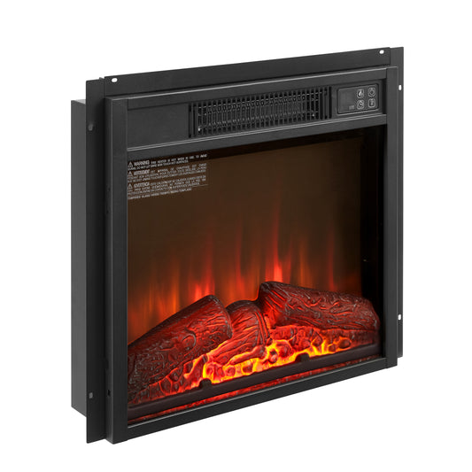 Electric Fireplace Insert 18  1400W 120V ,Equipped With Remote Control, Ultra Thin Heater With Log Set & Realistic Flame - BLACK