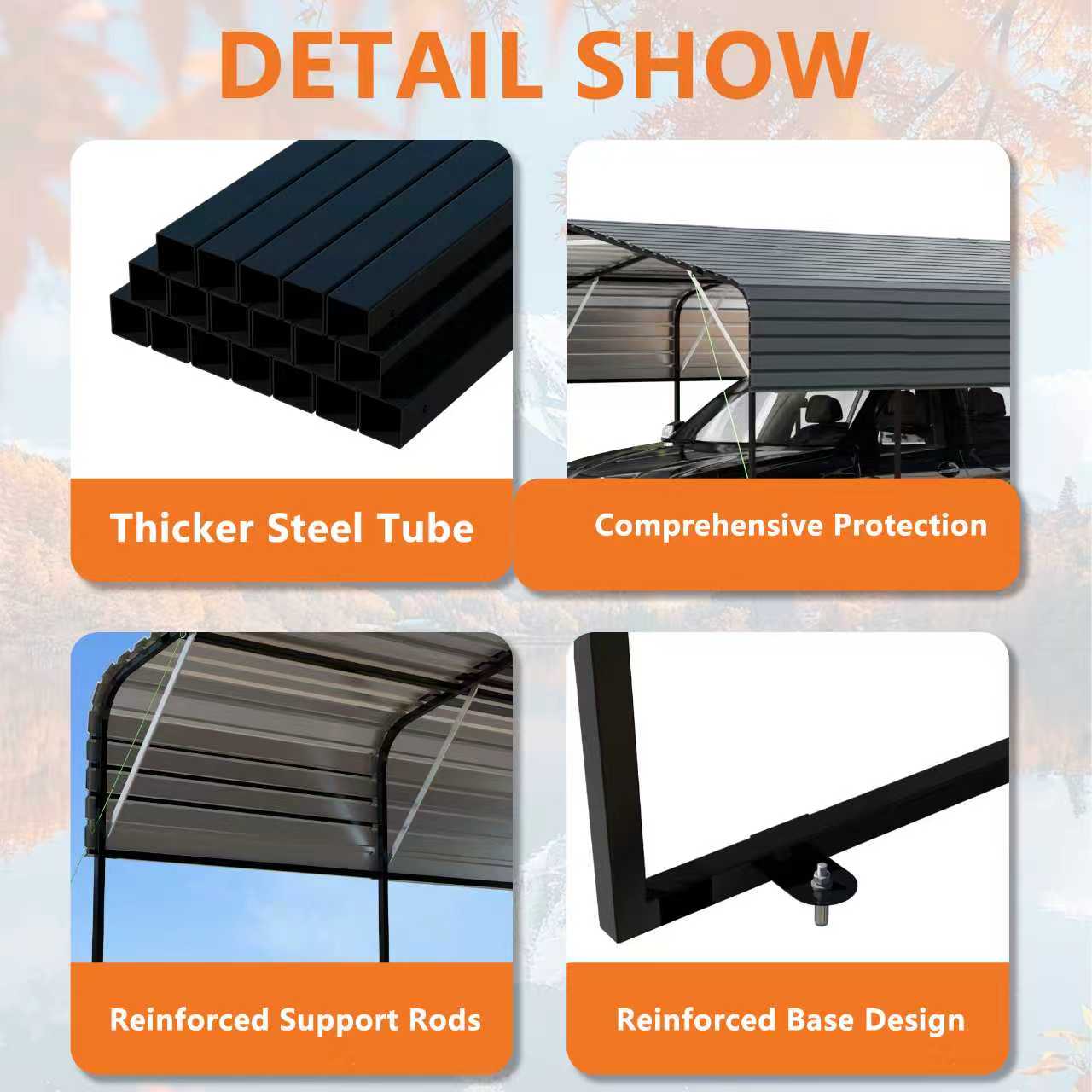 Metal Carport 11x19 FT Heavy Duty With Galvanized Steel Roof Black Frame