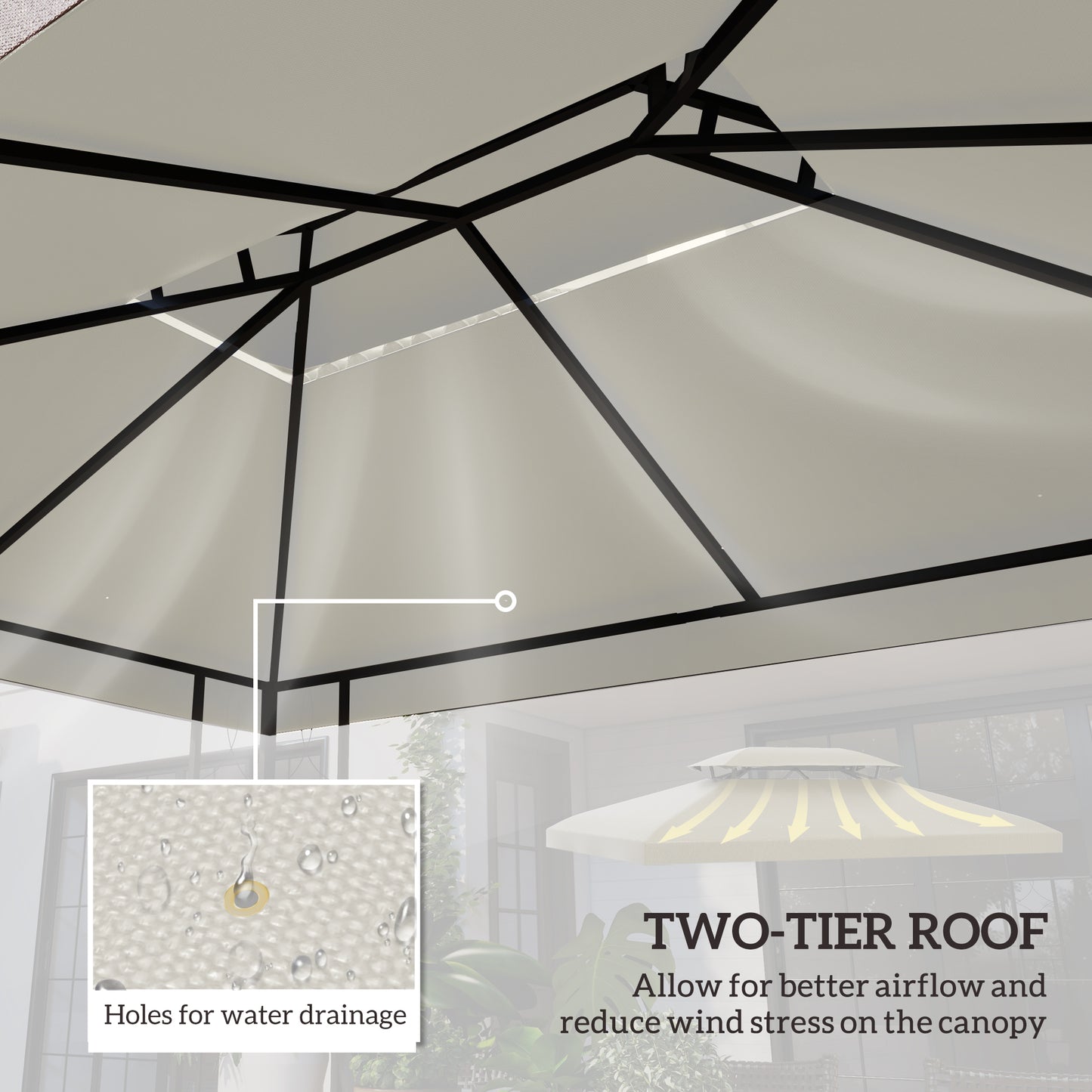 Gazebo Replacement Canopy For Model 84C-101, 2-Tier Top Cover For 10' X 13' Gazebo, Charcoal (TOP ONLY)