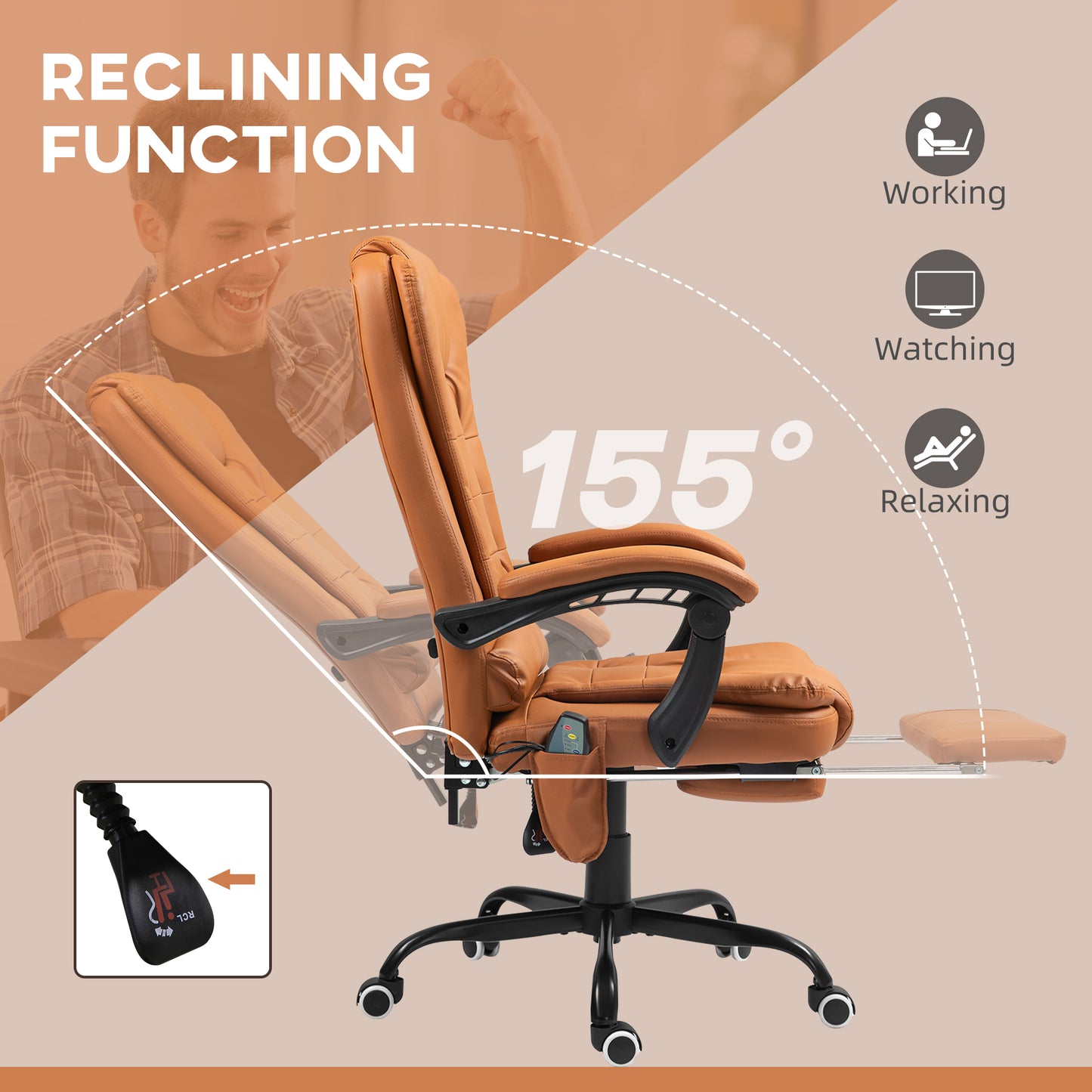 7-Point Vibrating Massage Office Chair High Back Massaging Office Desk Chair With Lumbar Support, Footrest, Light Brown