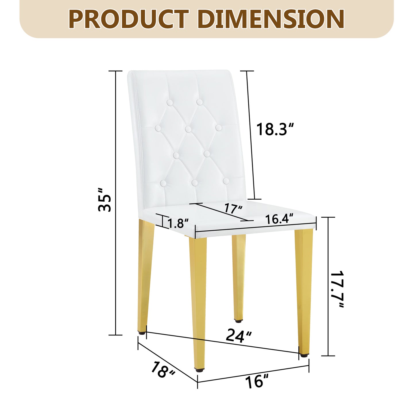 4-pack White PU Dining Chairs ,Ergonomic Buckle Backrest, 35 Inches High, Golden Metal Legs,Combines Comfort And Texture.Perfectly Suitable For Family Dining Rooms, Hotel Banquet Halls,etcW1151P295709