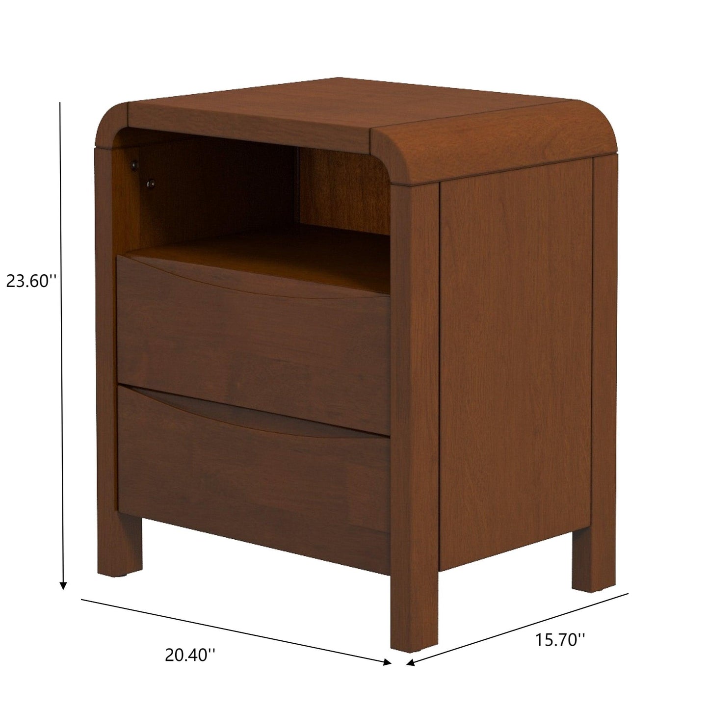 Lionel Mid Century Modern Solid Wood Nightstand 2-Drawer 23.6  H X 20.4  W X 15.7  D For Bedroom, Living Room