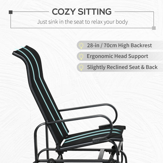 Outdoor Patio Sling Fabric Swing Glider Rocker Chair With Smooth Rocking Arms, Black