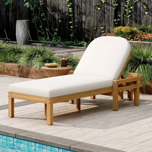 TREXM Outdoor Chaise Lounge  Premium Acacia Wood Patio Recliner With Arched Backrest  5-Position Adjustable Backrest  Outdoor Lounge Chair For Poolside    Deck & Lawn  Light Teak