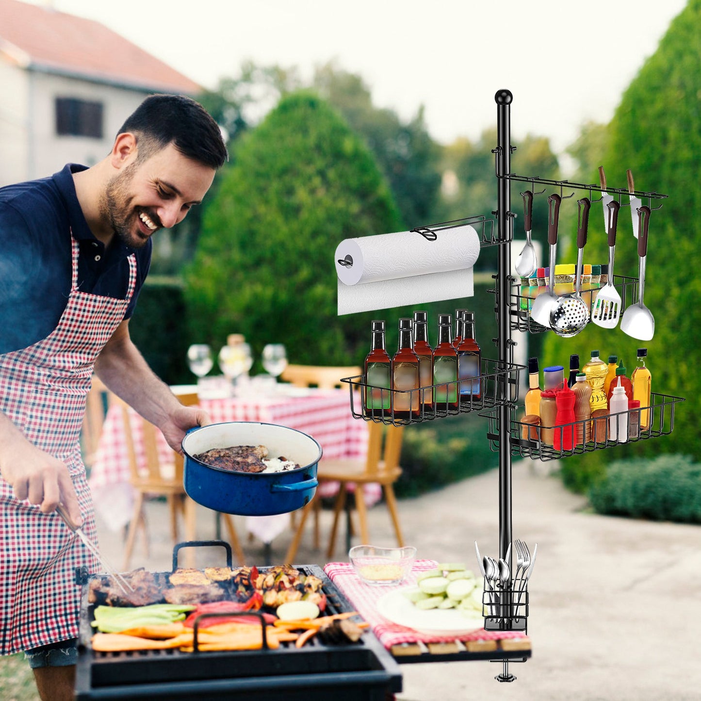 1Pc Griddle Caddy For Picnic With Paper Towel Holder Hook Baskets BBQ Accessories Storage Rack Vertical Standing BBQ Organizer Grill Utensil Storage Fit For Blackstone Griddle