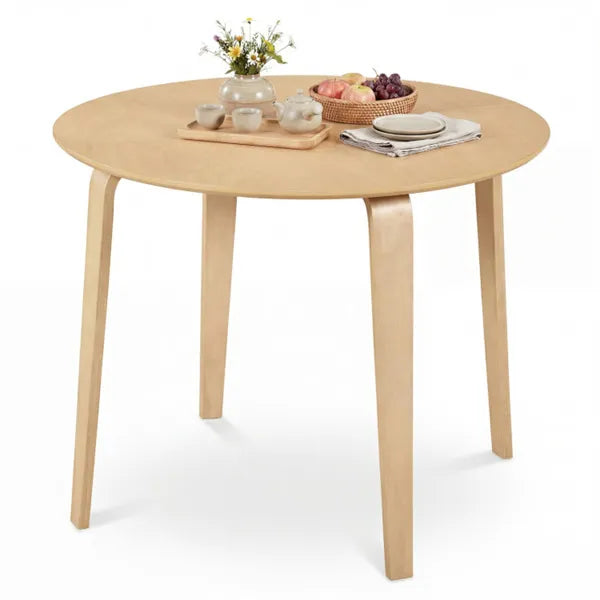 37.5" Round Dining Table, Solid Rubber Wood Legs For 4 People (Natural)