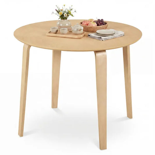 37.5" Round Dining Table, Solid Rubber Wood Legs For 4 People (Natural)