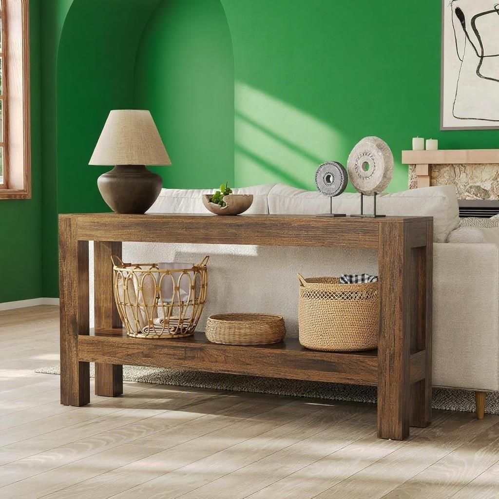 63-Inch Narrow Long Console Table For Living Room, Farmhouse Wood Entryway Table For Hallway, Sofa