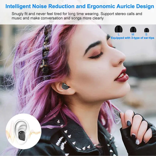 TWS Wireless 5.0 Earbuds IPX4 Touch In-Ear Stereo Earphone Noise Canceling Earpieces 32.8 Ft Transmission Range