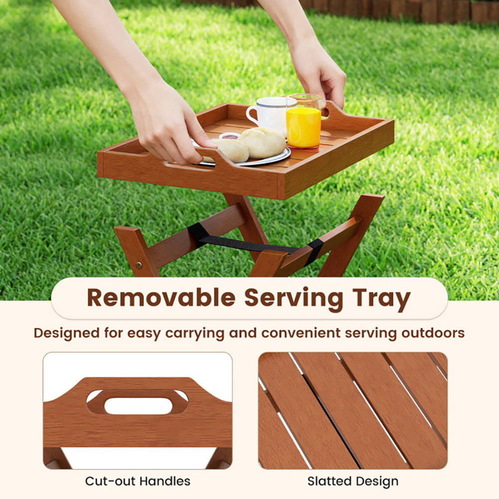 Outdoor Wood Tray Table Portable Side End Table With Folding Frame