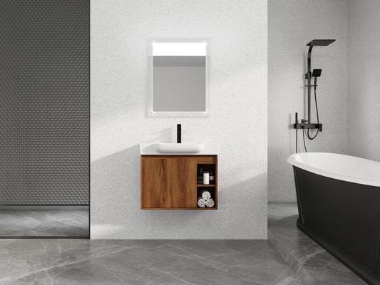 28   Wall-Mounted Bathroom Vanity With White Ceramic Sink & Soft-Close Door, KD-Packing