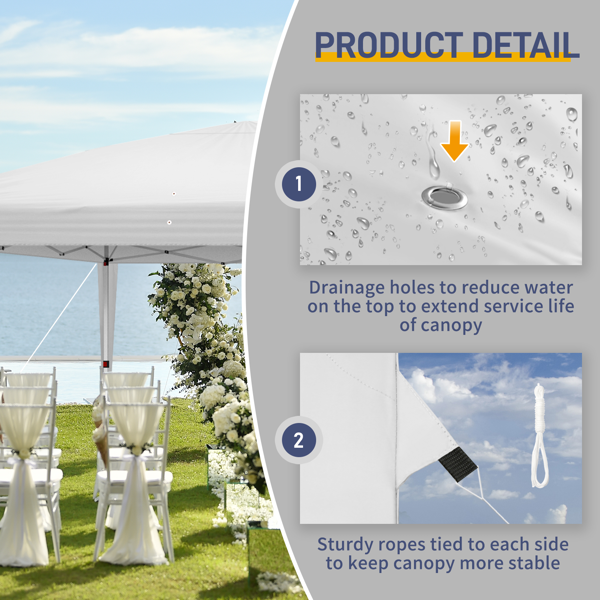 Instant Up Canopy Tent White, No Sidewalls Design, Powder Coated Steel Frame, 10x20mm Crossbar, 210D Oxford Outdoor Folding Tent With Carry Bag, No Sandbags