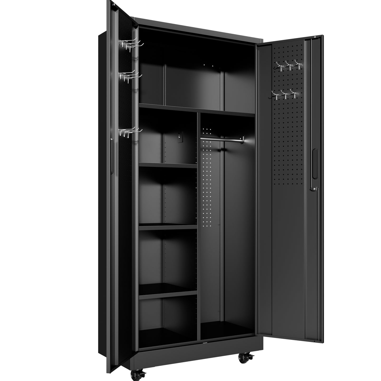 Rolling Metal Storage Locker Cabinet With Lockable Doors - 71  Freestanding Steel Wardrobe For Home, Office, School, Employee, Gym & Fire Department  Black