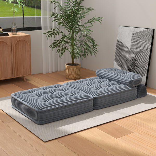 Convertible Corduroy Lounge Chair With Tufted Design, Full Foam Support, Fold-Out Sleeper & Adjustable Arc Pillow, Compressed Sofa Chair For Living Room Or Bedroom