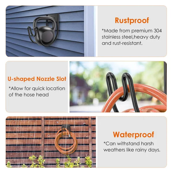 2Pack Heavy Duty Garden Hose Holder Stainless Steel Hose Hook Metal Hose Rack Reel Organizer For Water Hose Extension Cords
