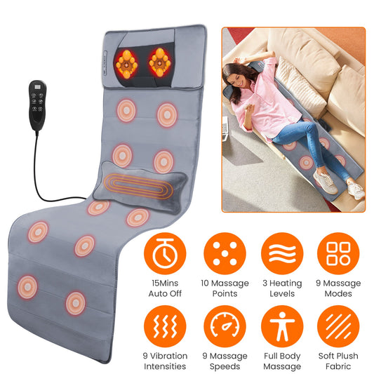 1Pc Full Body Electric Massage Mat With Heat Vibration Massage Pad Cushion Back Massage Mattress Chair Pad With Neck Massage Pillow With 10 Vibration Motors Timer Fedex Shipping
