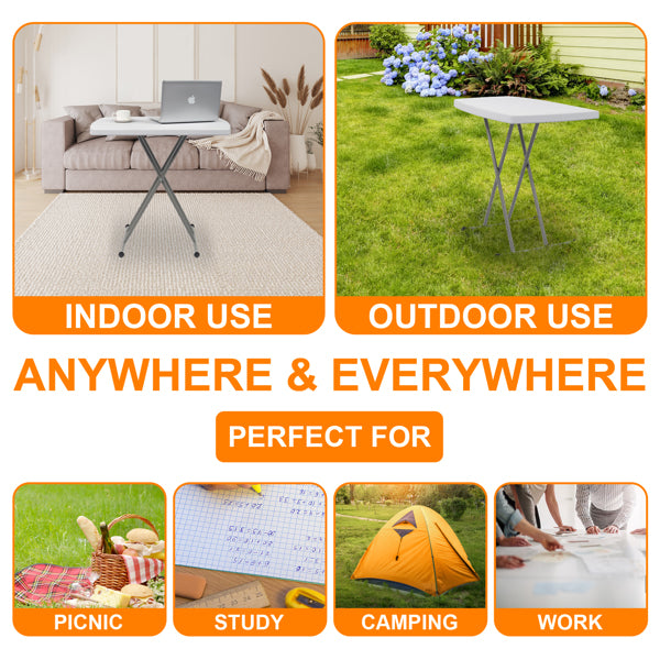 30x20 Inches, White, Height-adjustable, Plastic Folding Table For The Garden