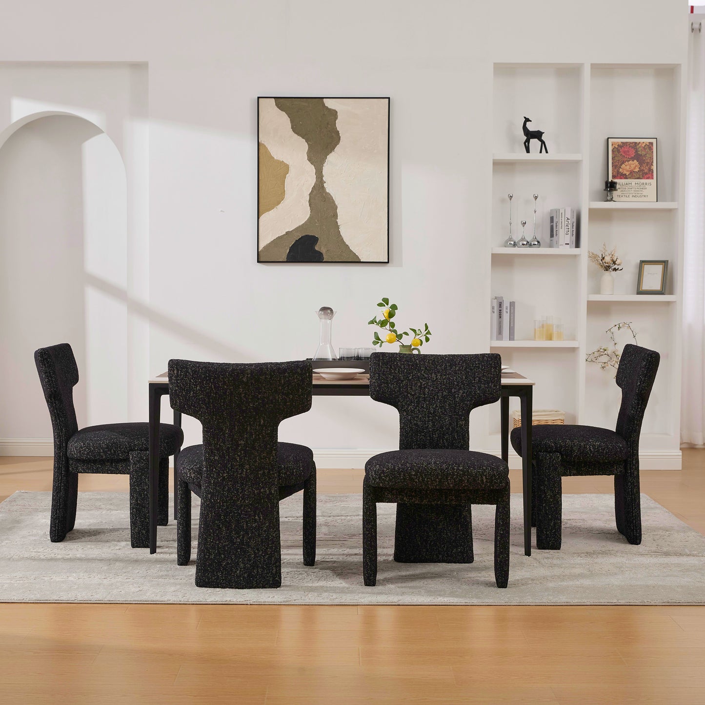 22.05  Wide Modern Upholstered Chenille Dining Chair Set Of 4 With Rubberwood Legs, Armless Curved Back Accent Chairs For Living Room Bedroom Restaurant Cafes Dining Room Reception, Black Gray
