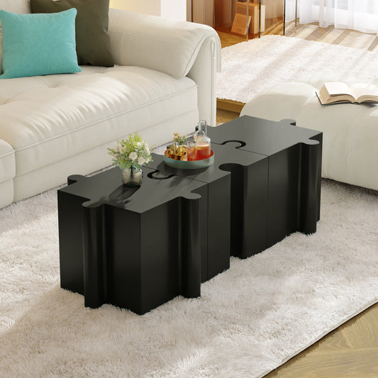 Puzzle Art Side Table, Modular Concave Edge MGO Table - Buy Singles Or Combine For Custom Layouts, Indoor & Outdoor,Black Color