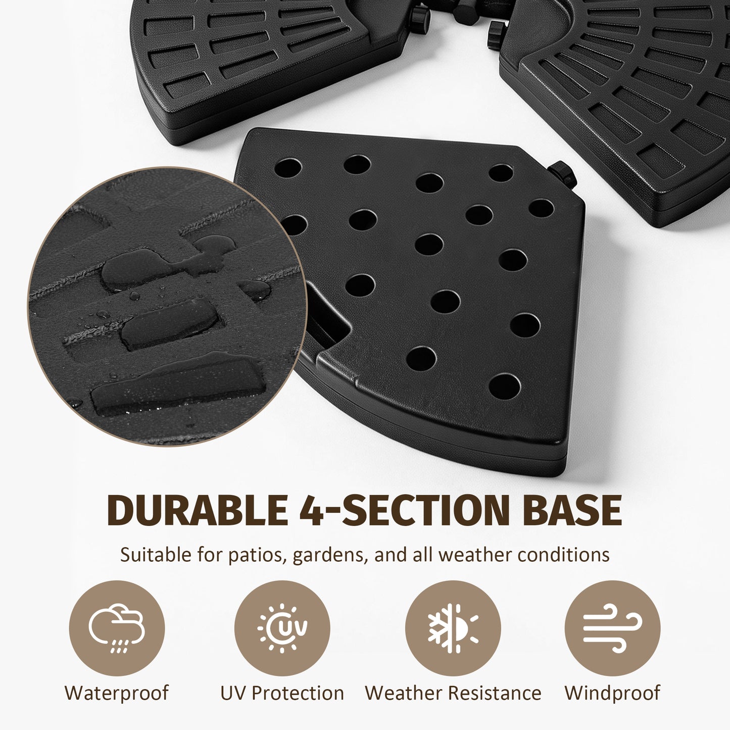 Heavy-Duty Fan-Style Cantilever Umbrella Base, 4-Panel Refillable With Water Sand  220 Lbs , Weatherproof HDPE With Metal Lock Hooks, Stackable & Portable, Black  For Backyard, Lawn, Pool