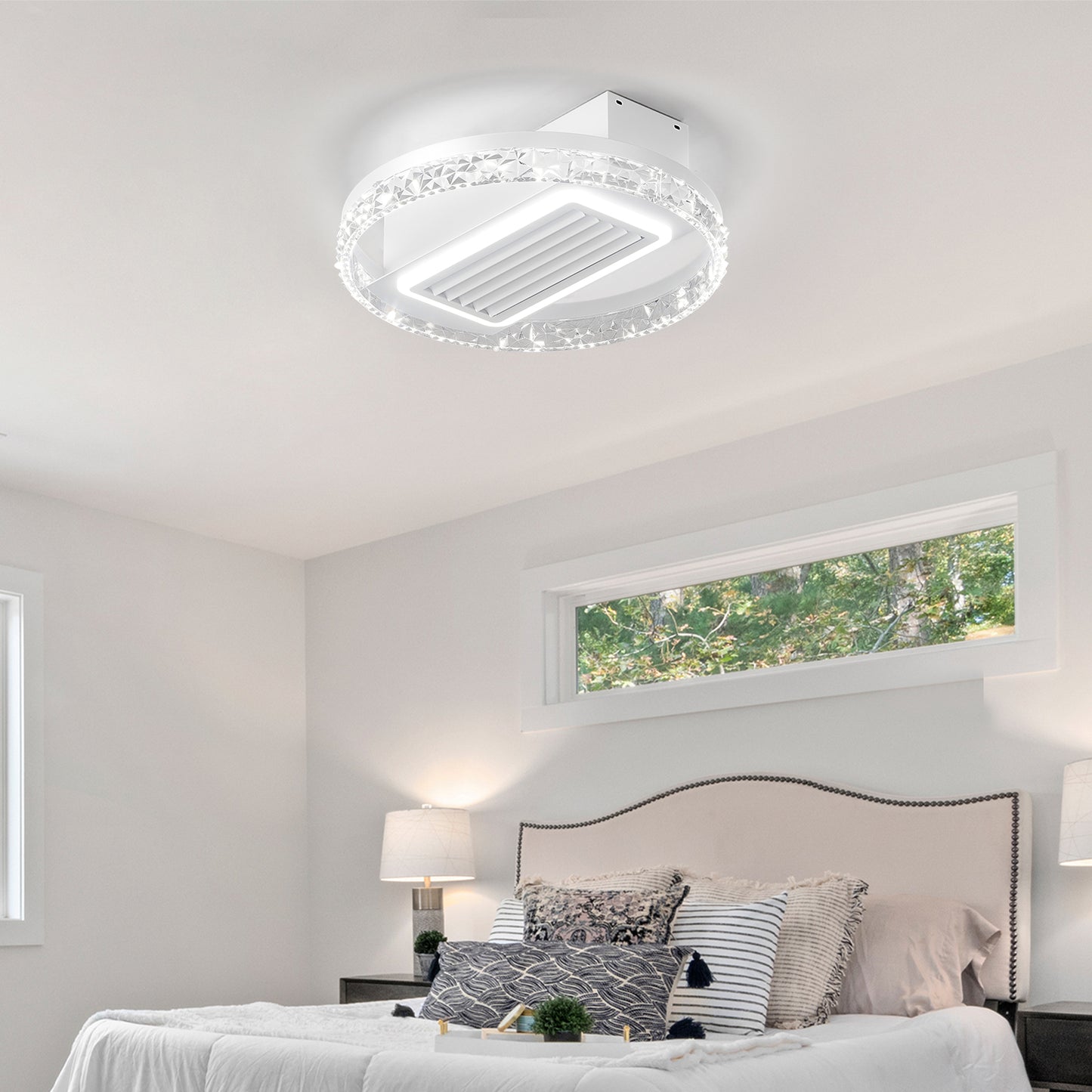 20  LED Bladeless Ceiling Fan Light With Remote Control  Modern Flush Mount Ceiling Lamp With Air Circulation And Adjustable Brightness For Living Room, Dining Room, Or Bedroom